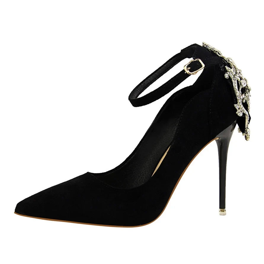 Escarpins en Suédine à Talons Aiguilles et Strass